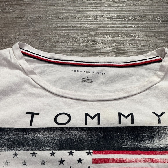 Tommy Hilfiger Shirt Womens Large White American Flag Spellout Logo Casual Adult - Picture 3 of 8